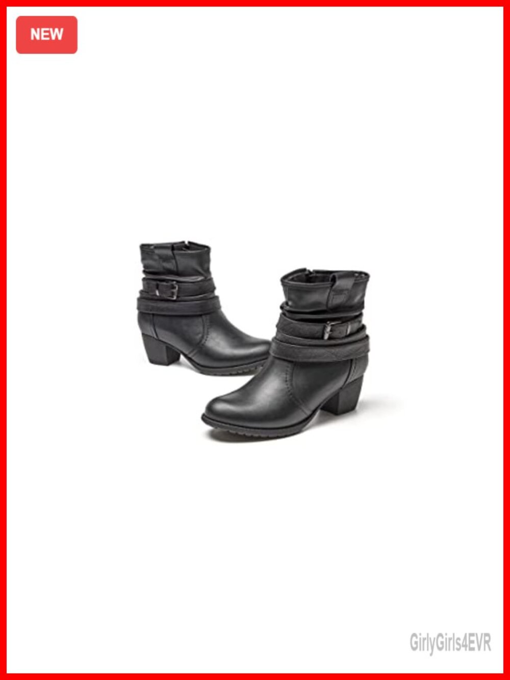 Faux Leather Mid Calf Boots Round Toe Low Heel Slouchy Dress Booties Buckle